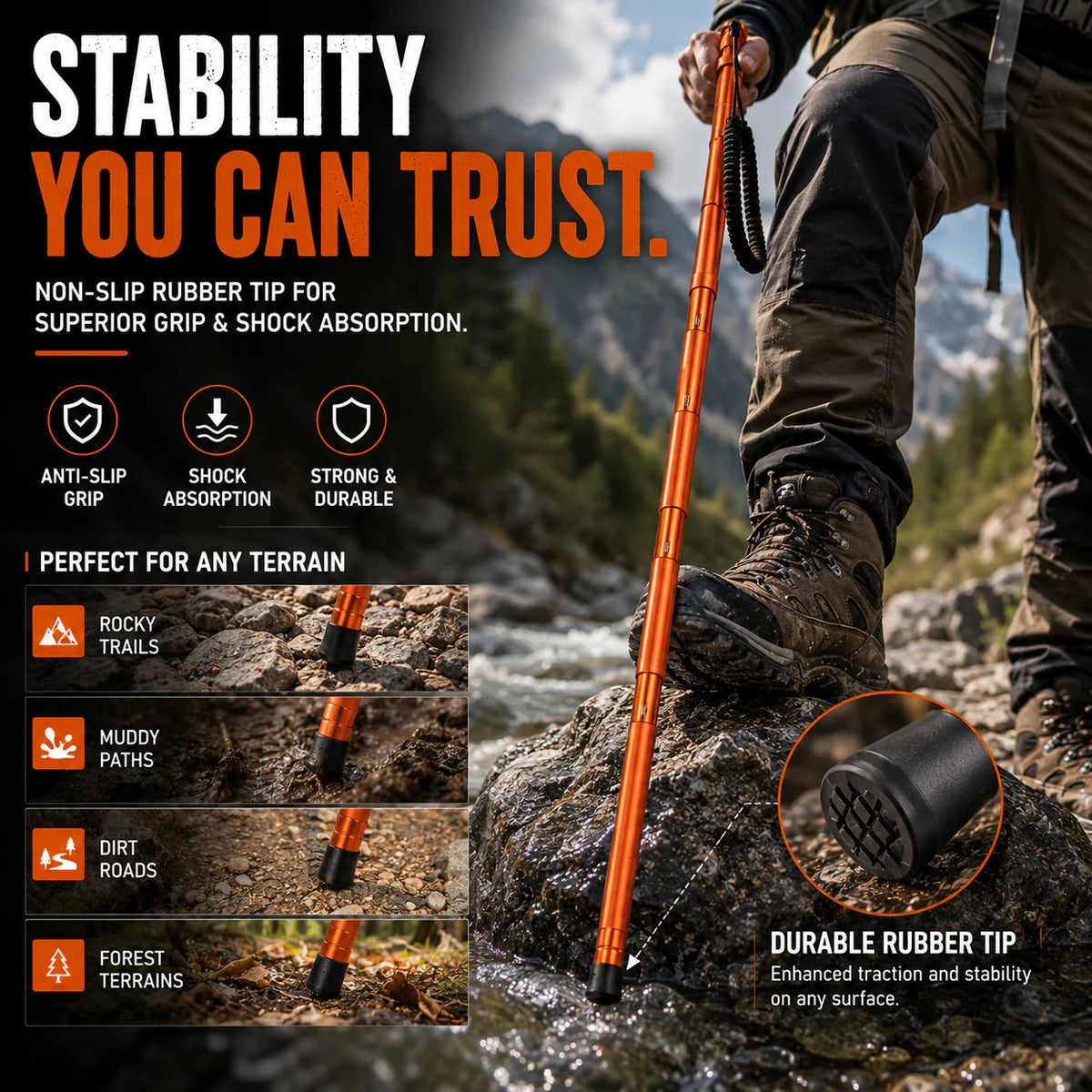 🚨Survival Hiking Stick – Adjustable Trekking Pole with Built-In Outdoor Survival Tools