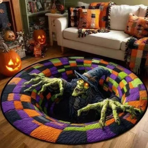 🎃3D Skeleton Vortex Quilted Round Halloween Rug