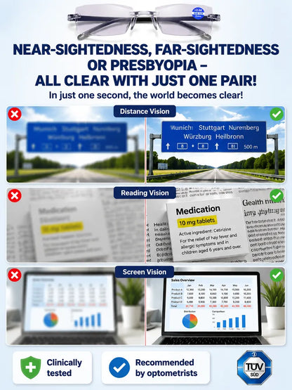 0.01s Auto-Focus Progressive Glasses +1.00~+7.00D Stepless for Reading & Driving
