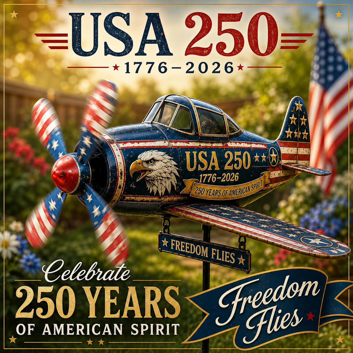 USA 250 Vintage Plane Wind Spinner