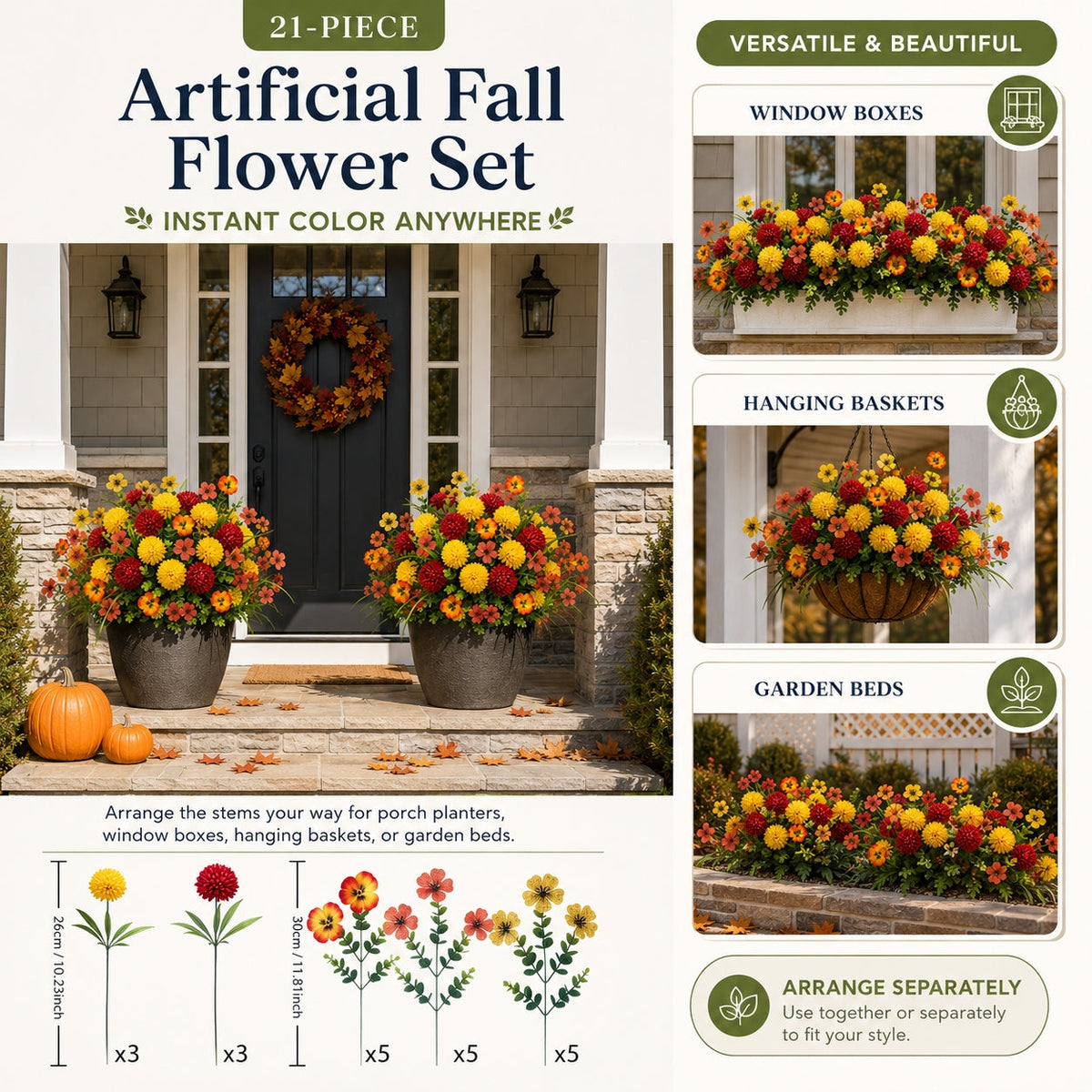 Artificial Fall Flower Set – UV-Resistant, Wind-Resistant & Fade-Resistant
